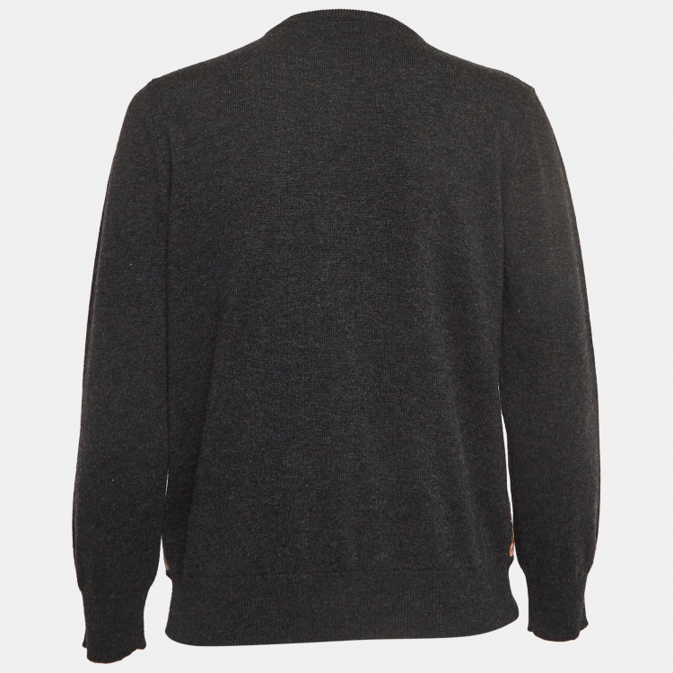 مملوكة مسبقًا Dolce & Gabbana Pink/Grey Floral Jacquard Inserted Cashmere Cardigan L