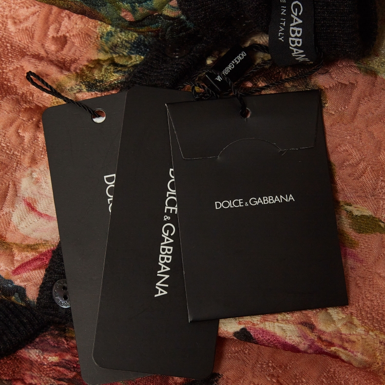 مملوكة مسبقًا Dolce & Gabbana Pink/Grey Floral Jacquard Inserted Cashmere Cardigan L