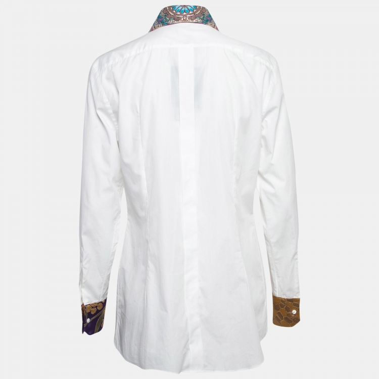 Pre Owned Dolce & Gabbana White Jacquard Trim Cotton Poplin Long Sleeve Shirt S