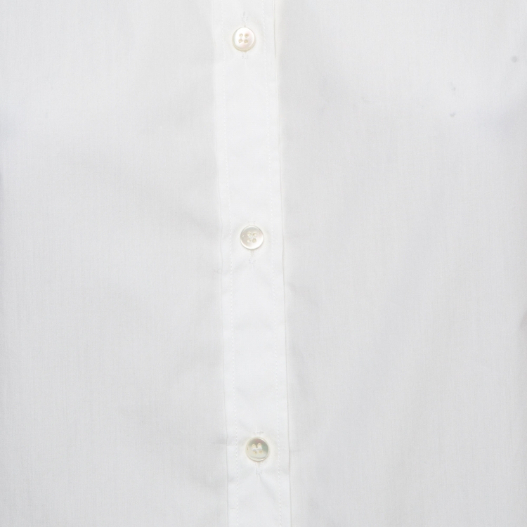 Pre Owned Dolce & Gabbana White Jacquard Trim Cotton Poplin Long Sleeve Shirt S