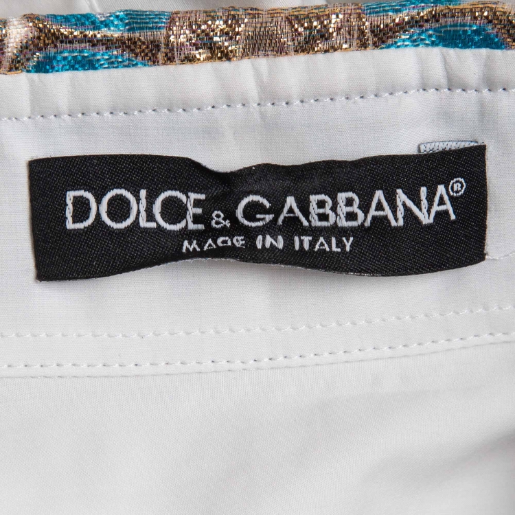 Pre Owned Dolce & Gabbana White Jacquard Trim Cotton Poplin Long Sleeve Shirt S