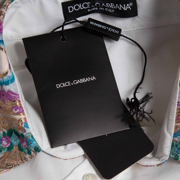 Pre Owned Dolce & Gabbana White Jacquard Trim Cotton Poplin Long Sleeve Shirt S