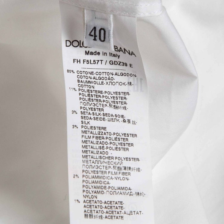 Pre Owned Dolce & Gabbana White Jacquard Trim Cotton Poplin Long Sleeve Shirt S