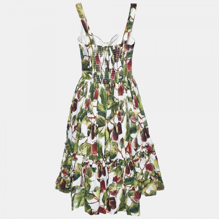 Pre Owned Dolce & Gabbana Green Fig Print Cotton Midi Dress M