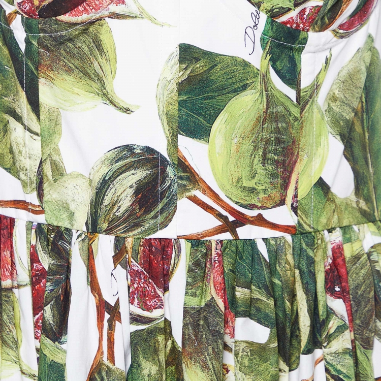Pre Owned Dolce & Gabbana Green Fig Print Cotton Midi Dress M