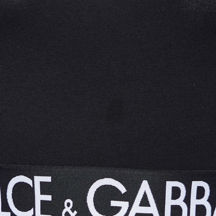 Pre Owned Dolce & Gabbana Black Jersey Logo Tape Crop Top XS