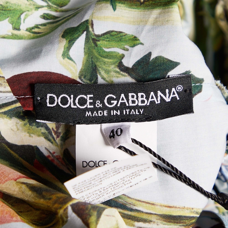 Pre Owned Dolce & Gabbana Blue Vegetable Print Cotton Midi Dress S