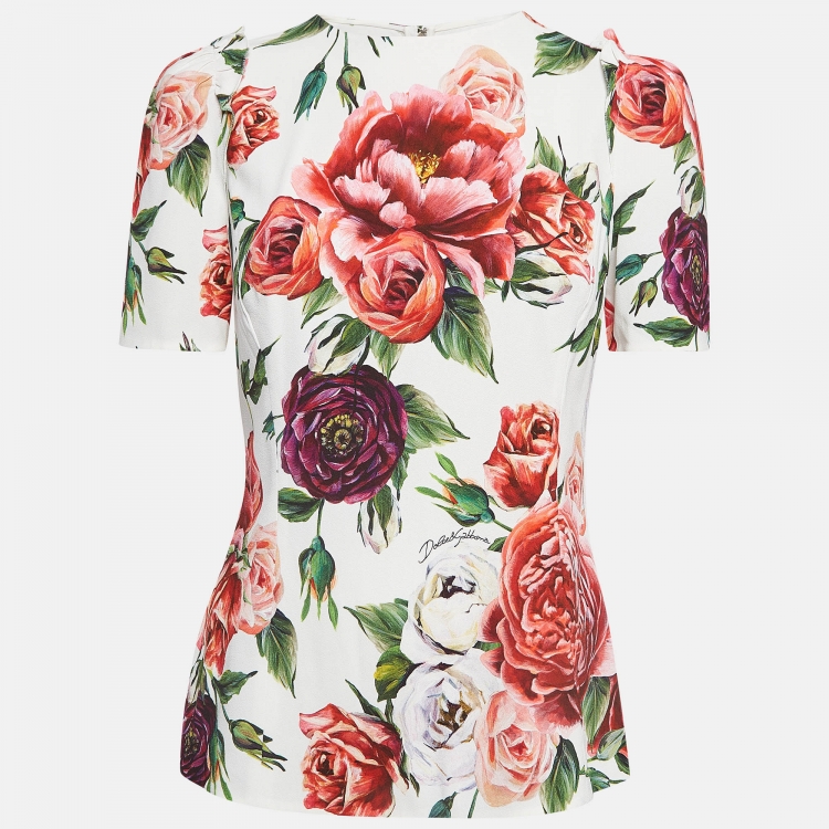 Pre Owned Dolce & Gabbana Multicolor Floral Print Crepe Cady Peoni Top M