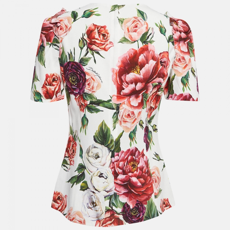 Pre Owned Dolce & Gabbana Multicolor Floral Print Crepe Cady Peoni Top M