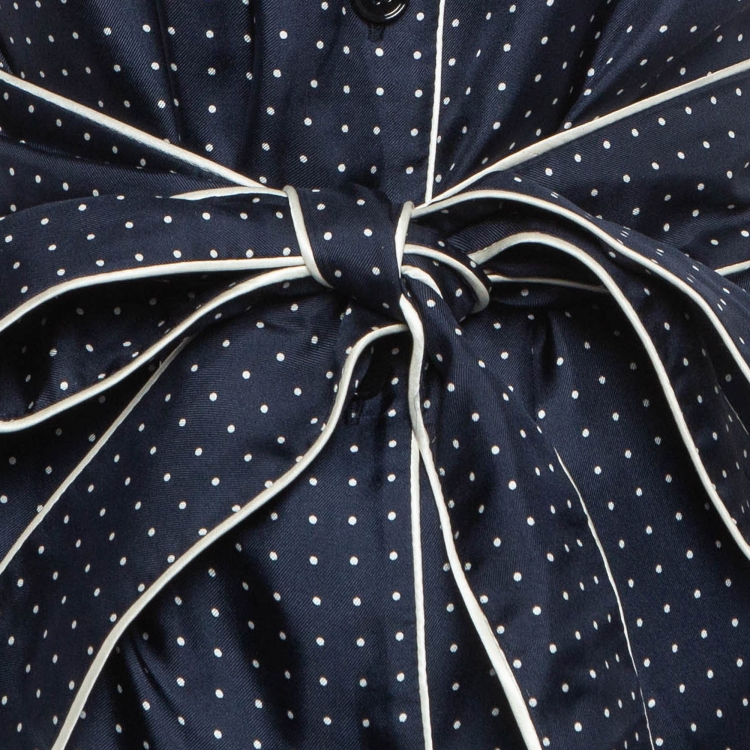 Pre Owned Dolce & Gabbana Navy Blue Polka Dots Silk Shirt and Pants Set S