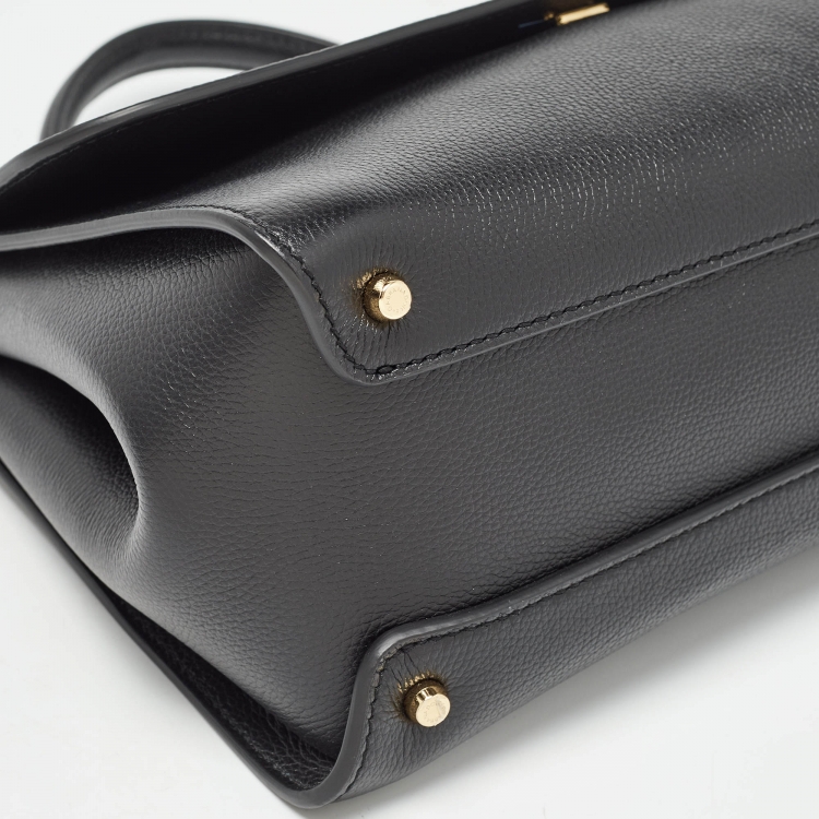 Pre Owned Dolce & Gabbana Black Leather Large Soft Miss Sicily Top Handle Bag