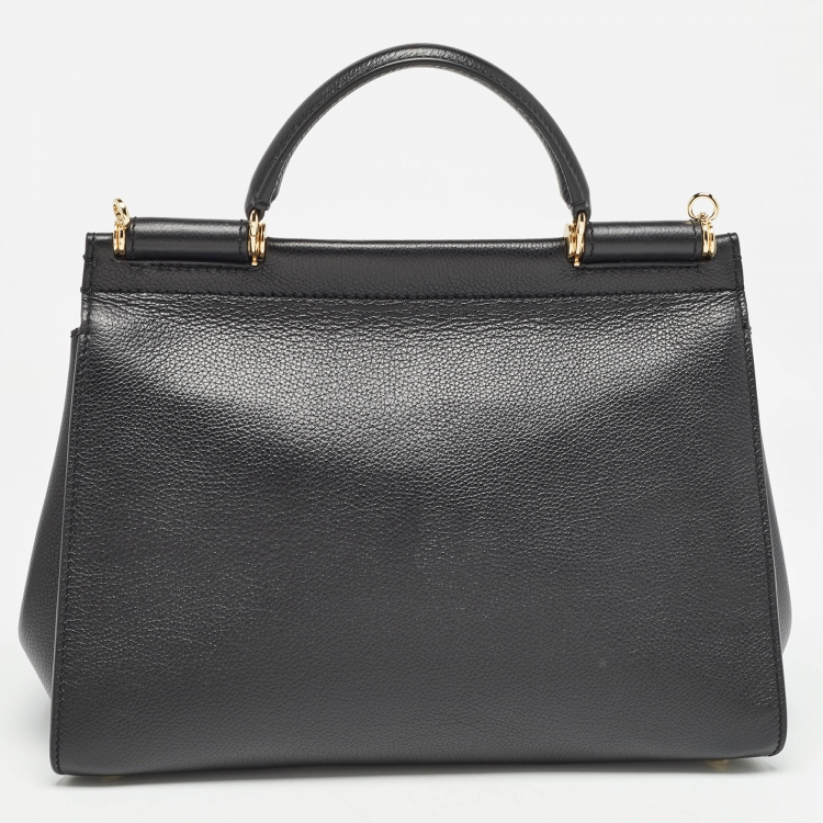 Pre Owned Dolce & Gabbana Black Leather Large Soft Miss Sicily Top Handle Bag