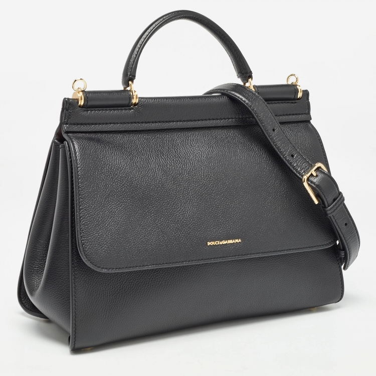 Pre Owned Dolce & Gabbana Black Leather Large Soft Miss Sicily Top Handle Bag