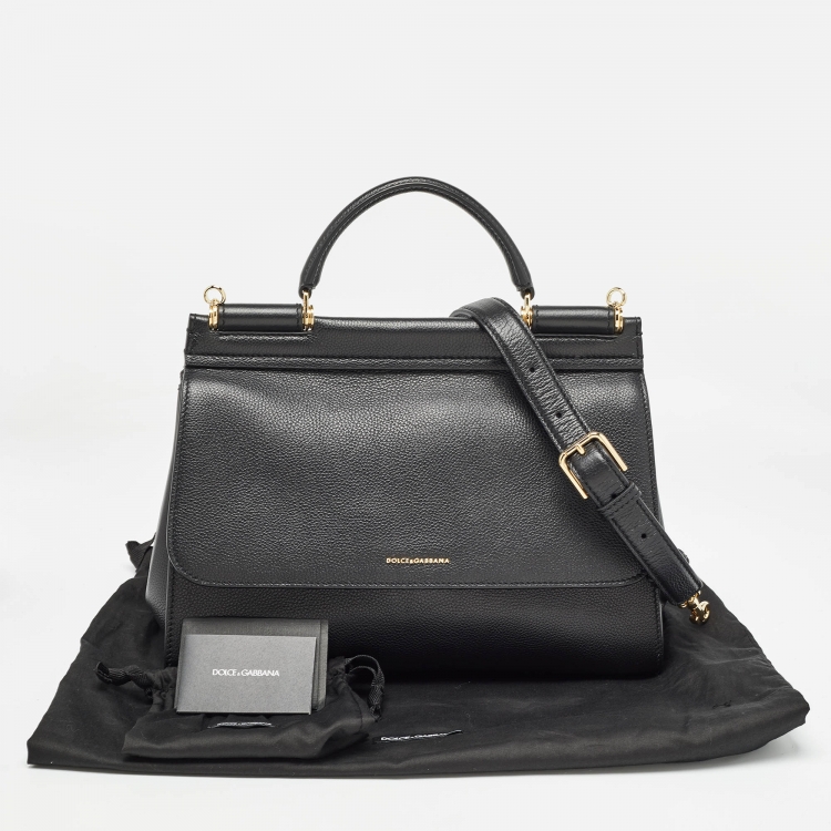 Pre Owned Dolce & Gabbana Black Leather Large Soft Miss Sicily Top Handle Bag