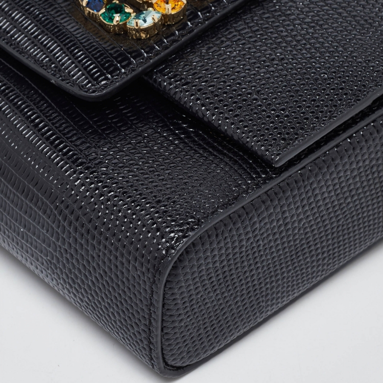 Pre Owned Dolce & Gabbana Black Lizard Embossed Leather Mini DG Millennials Crossbody Bag