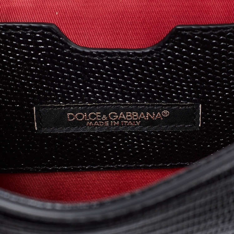 Pre Owned Dolce & Gabbana Black Lizard Embossed Leather Mini DG Millennials Crossbody Bag