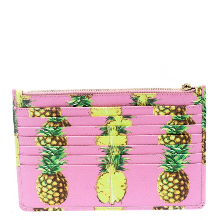 Pre Owned Dolce and Gabbana Pink Pineapple Print Leather Clutch