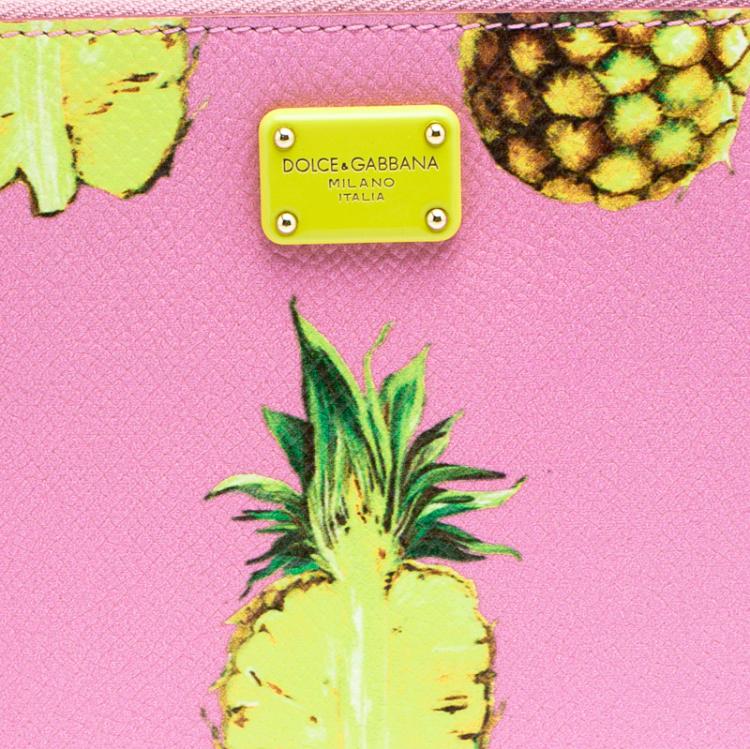 Pre Owned Dolce and Gabbana Pink Pineapple Print Leather Clutch