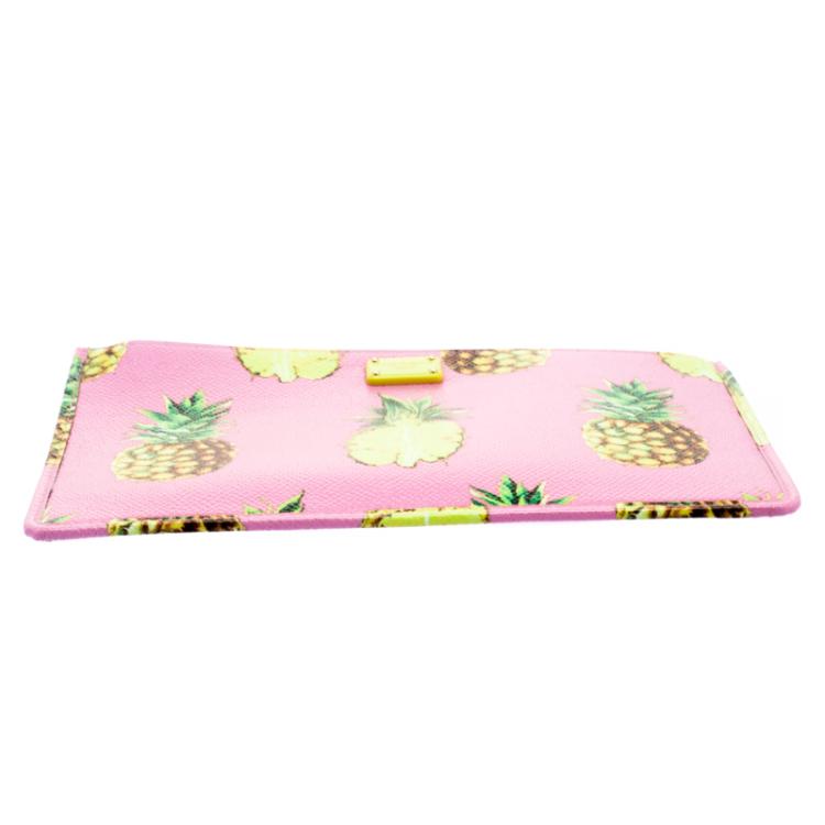Pre Owned Dolce and Gabbana Pink Pineapple Print Leather Clutch