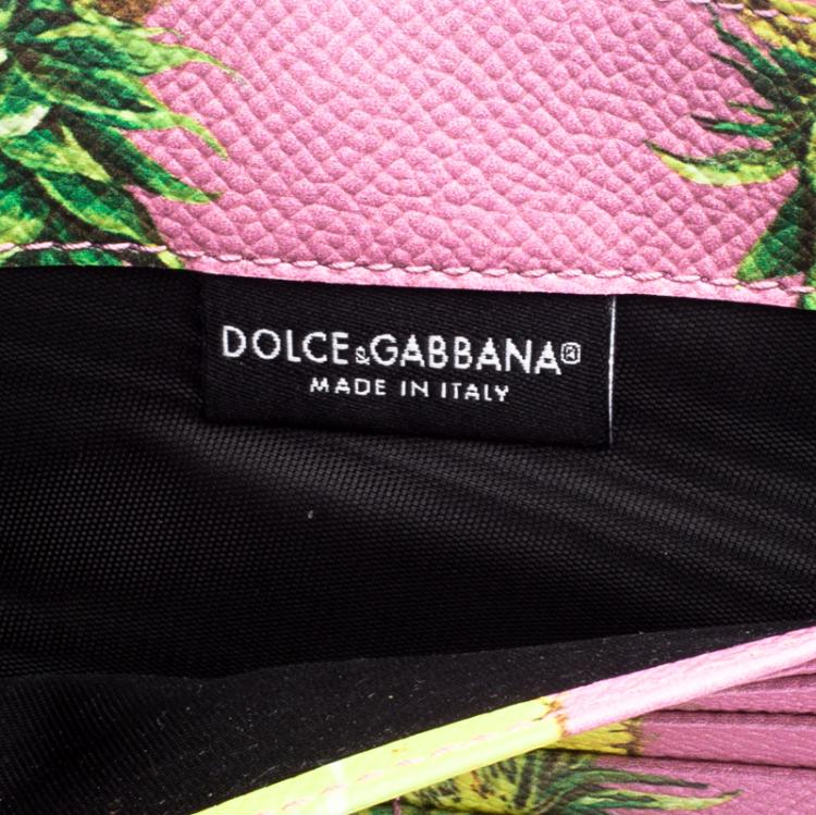 Pre Owned Dolce and Gabbana Pink Pineapple Print Leather Clutch