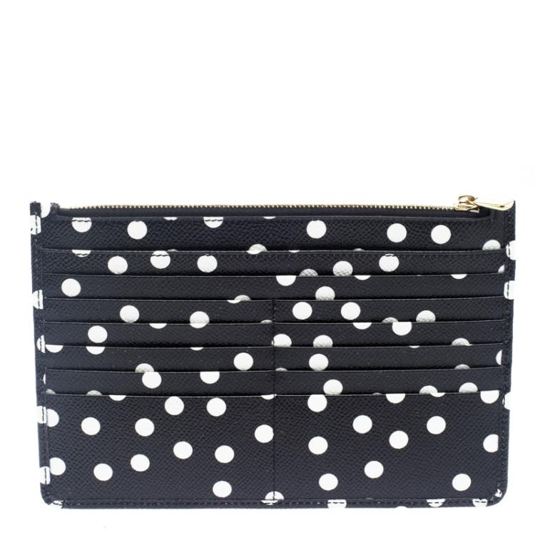 Pre Owned Dolce and Gabbana Black/White Polka Dot Leather Clutch