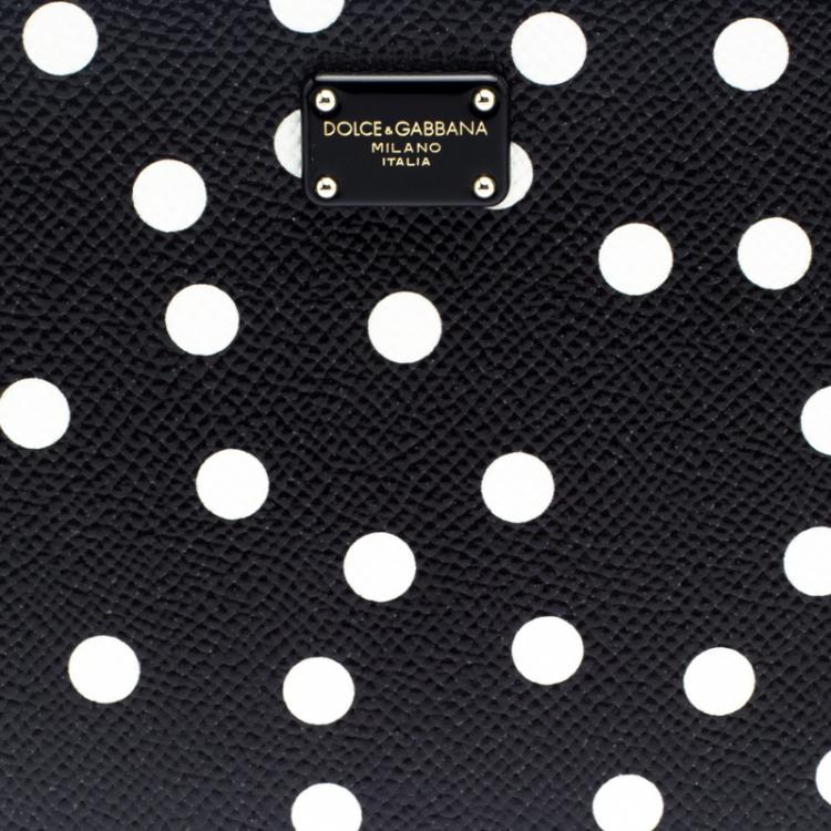 Pre Owned Dolce and Gabbana Black/White Polka Dot Leather Clutch