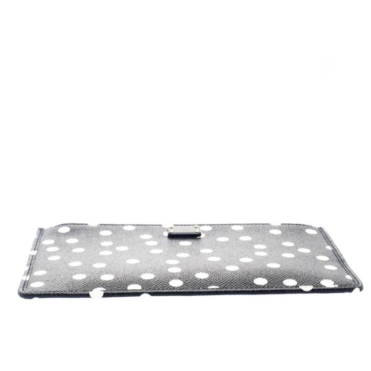 Pre Owned Dolce and Gabbana Black/White Polka Dot Leather Clutch