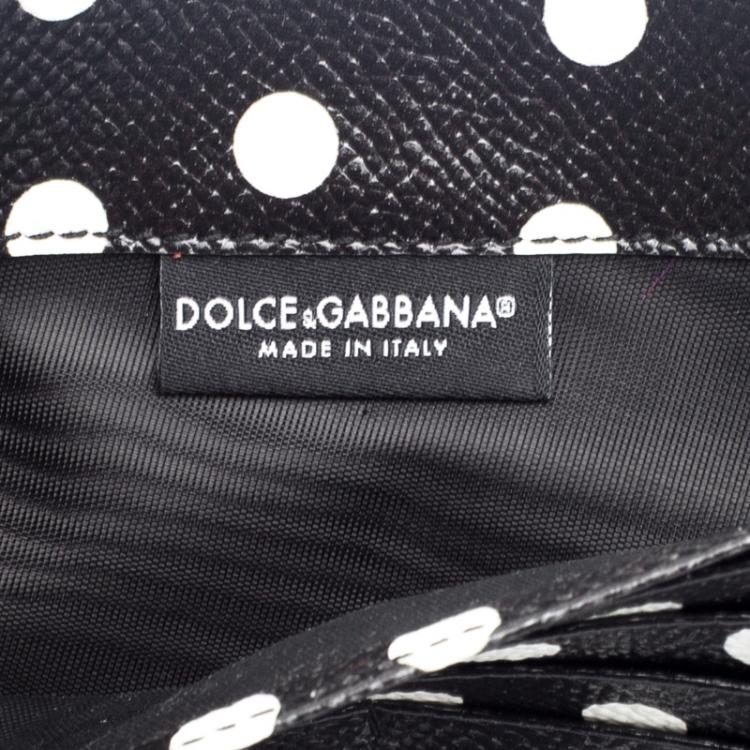 Pre Owned Dolce and Gabbana Black/White Polka Dot Leather Clutch