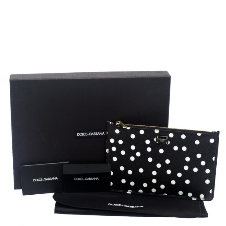 Pre Owned Dolce and Gabbana Black/White Polka Dot Leather Clutch