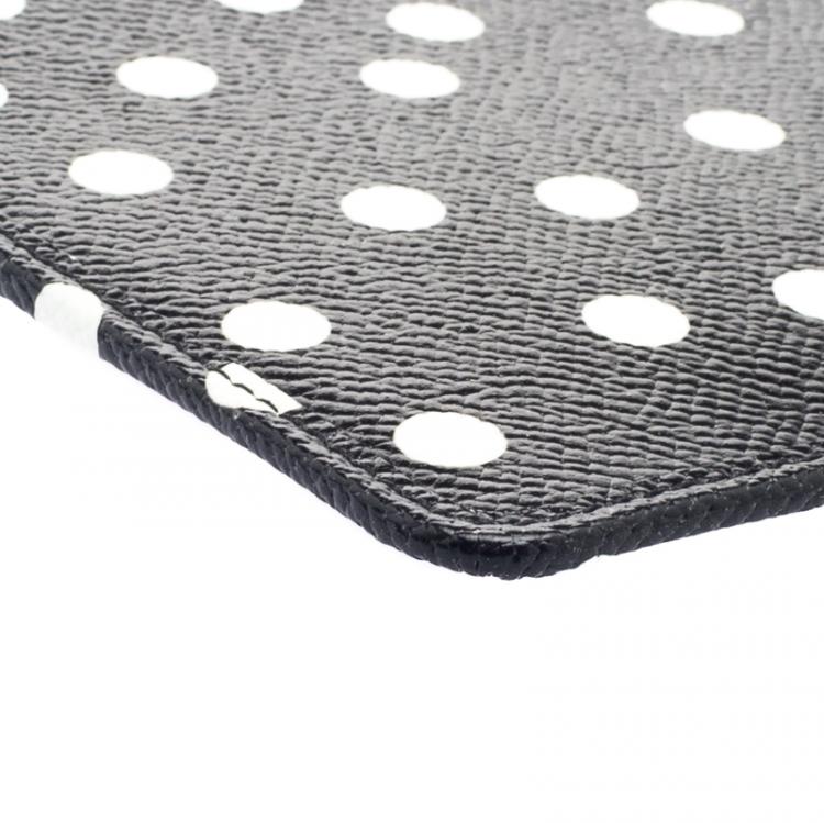 Pre Owned Dolce and Gabbana Black/White Polka Dot Leather Clutch