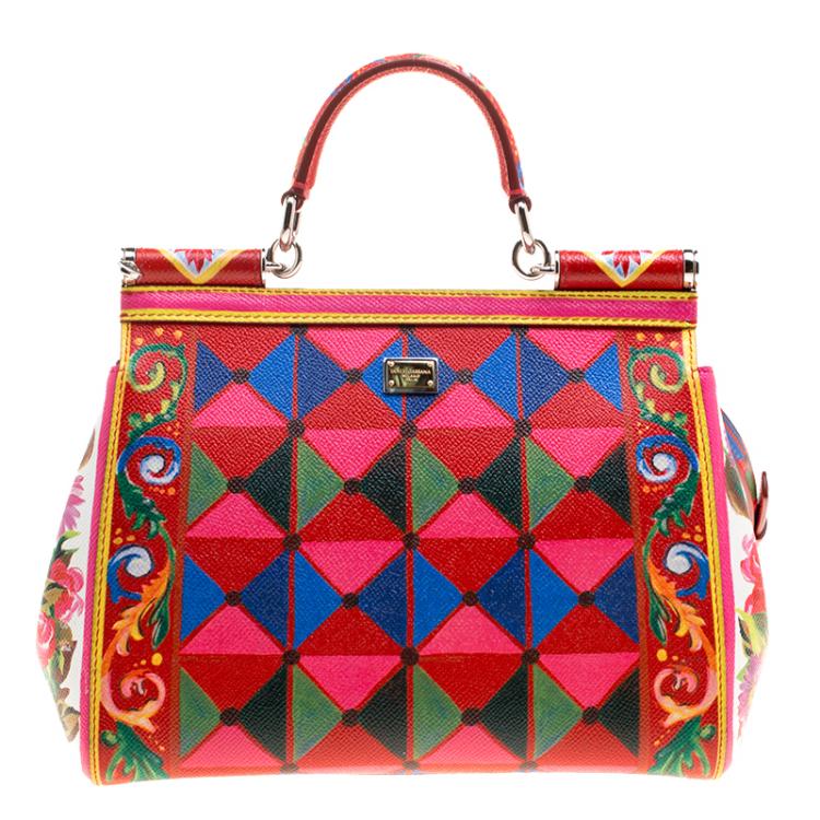 Pre Owned Dolce and Gabbana Multicolor Painted Leather Medium Miss Sicily Satchel 