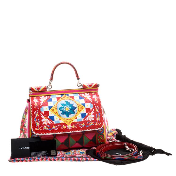 Pre Owned Dolce and Gabbana Multicolor Painted Leather Medium Miss Sicily Satchel 