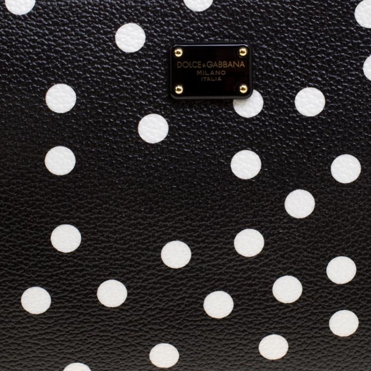Pre Owned Dolce and Gabbana Black/White Polka Dot Leather Chain Clutch