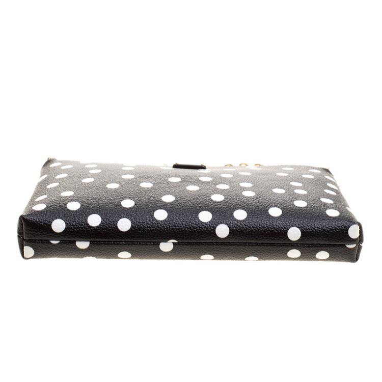 Pre Owned Dolce and Gabbana Black/White Polka Dot Leather Chain Clutch