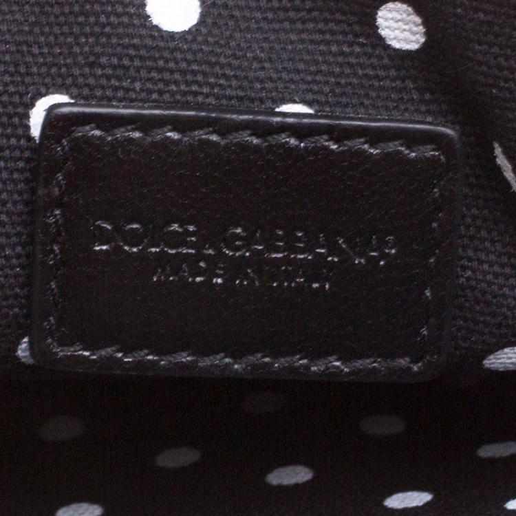 Pre Owned Dolce and Gabbana Black/White Polka Dot Leather Chain Clutch