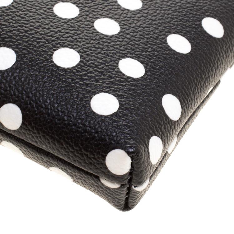 Pre Owned Dolce and Gabbana Black/White Polka Dot Leather Chain Clutch