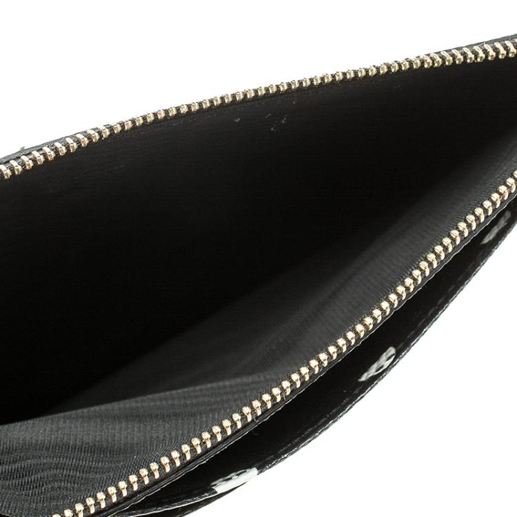 Pre Owned Dolce and Gabbana Black Leather Polka Dot 10CC Pouch