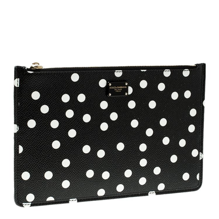 Pre Owned Dolce and Gabbana Black Leather Polka Dot 10CC Pouch