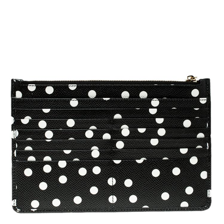Pre Owned Dolce and Gabbana Black Leather Polka Dot 10CC Pouch