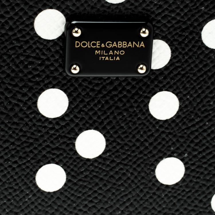 Pre Owned Dolce and Gabbana Black Leather Polka Dot 10CC Pouch