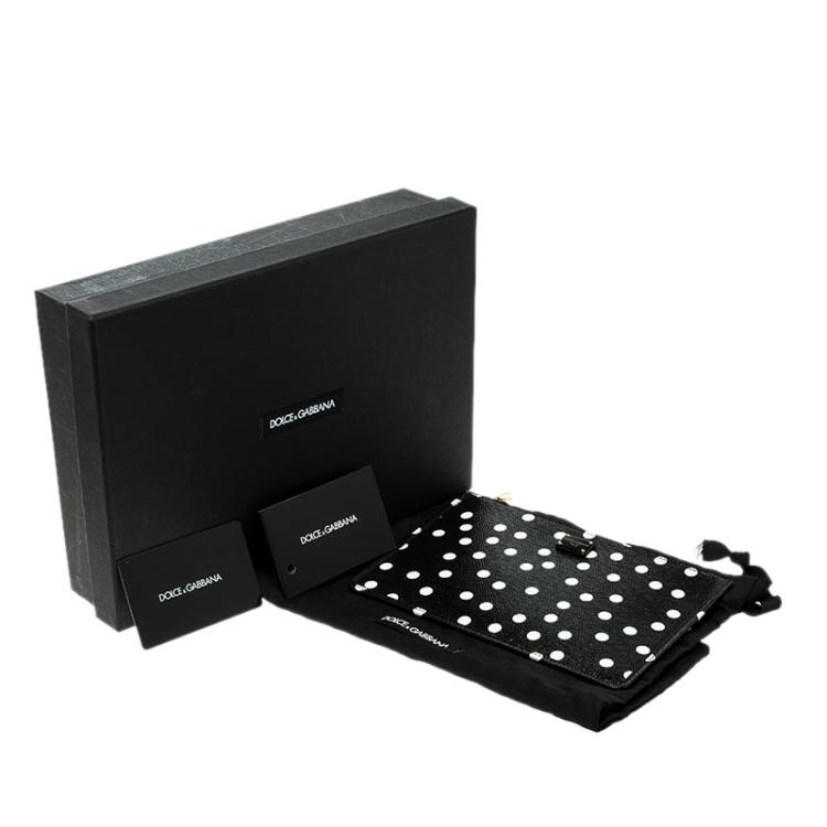Pre Owned Dolce and Gabbana Black Leather Polka Dot 10CC Pouch