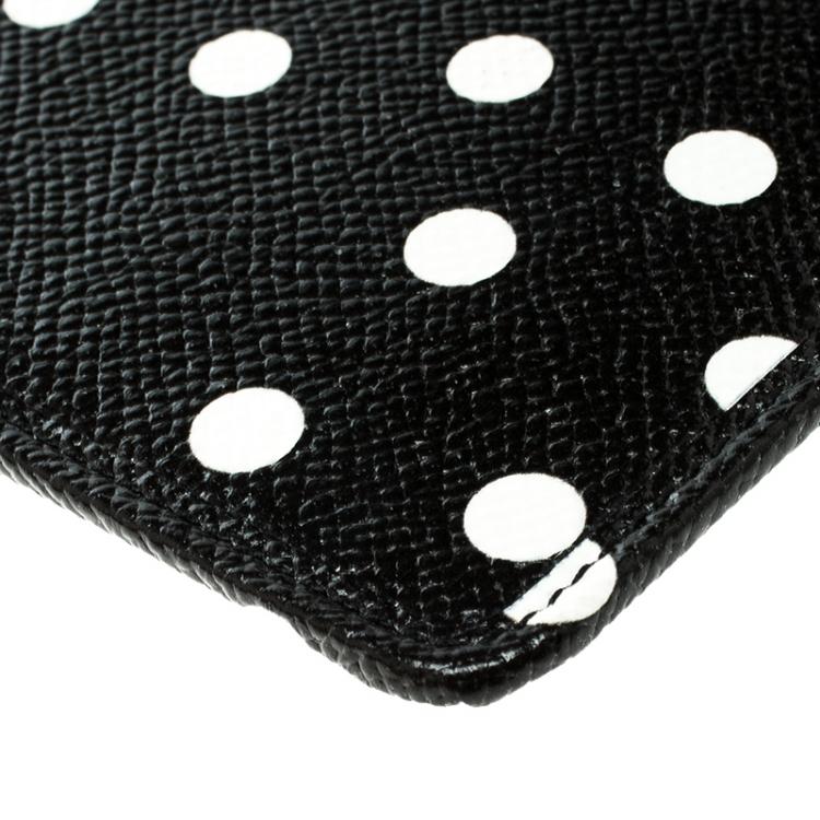 Pre Owned Dolce and Gabbana Black Leather Polka Dot 10CC Pouch