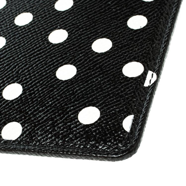 Pre Owned Dolce and Gabbana Black Leather Polka Dot 10CC Pouch
