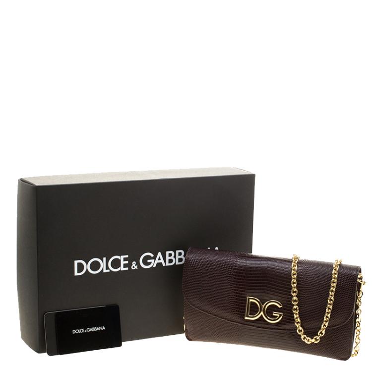 Pre Owned Dolce and Gabbana Burgundy Lizard Embossed Leather Clutch