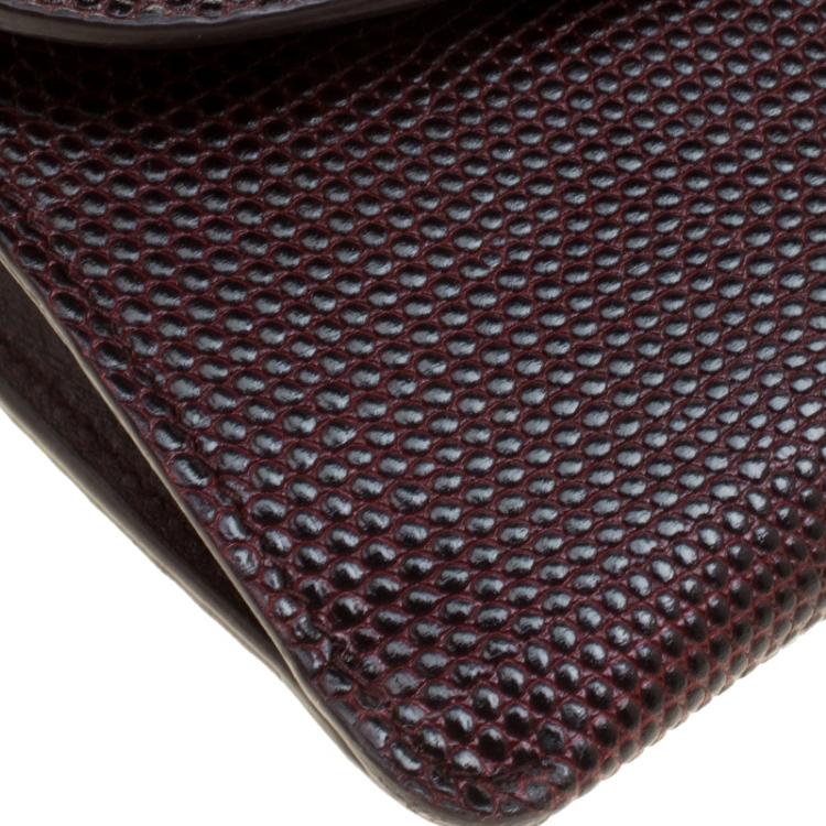 Pre Owned Dolce and Gabbana Burgundy Lizard Embossed Leather Clutch