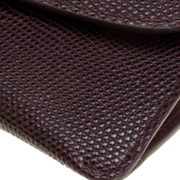 Pre Owned Dolce and Gabbana Burgundy Lizard Embossed Leather Clutch