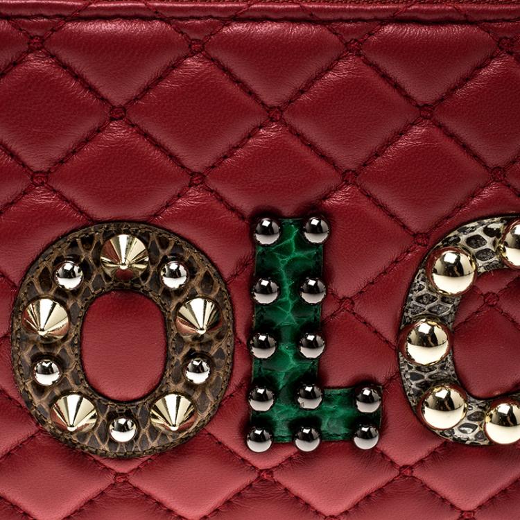 مملوكة مسبقًا Dolce and Gabbana Red Quilted Logo Studded Pouch