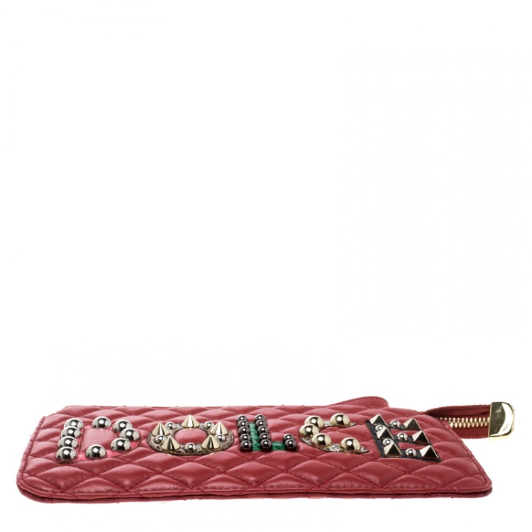 مملوكة مسبقًا Dolce and Gabbana Red Quilted Logo Studded Pouch