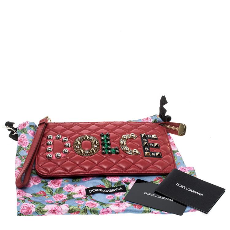 مملوكة مسبقًا Dolce and Gabbana Red Quilted Logo Studded Pouch