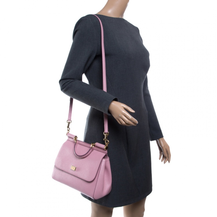 Pre Owned Dolce and Gabbana Pink Leather Medium Miss Sicily Top Handle Bag